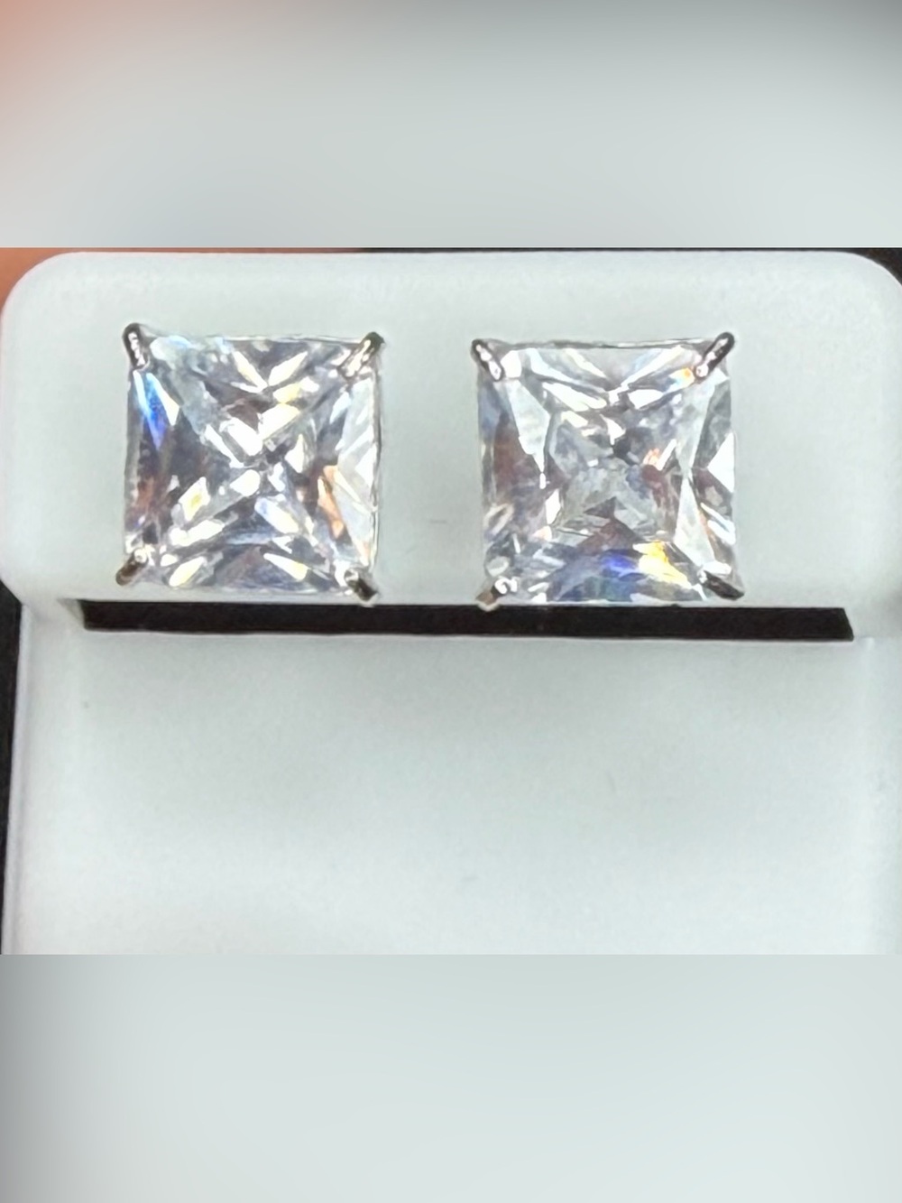 Sterling Silver CZ Princess Cut Stud Earrings Large Solitaire NWOT